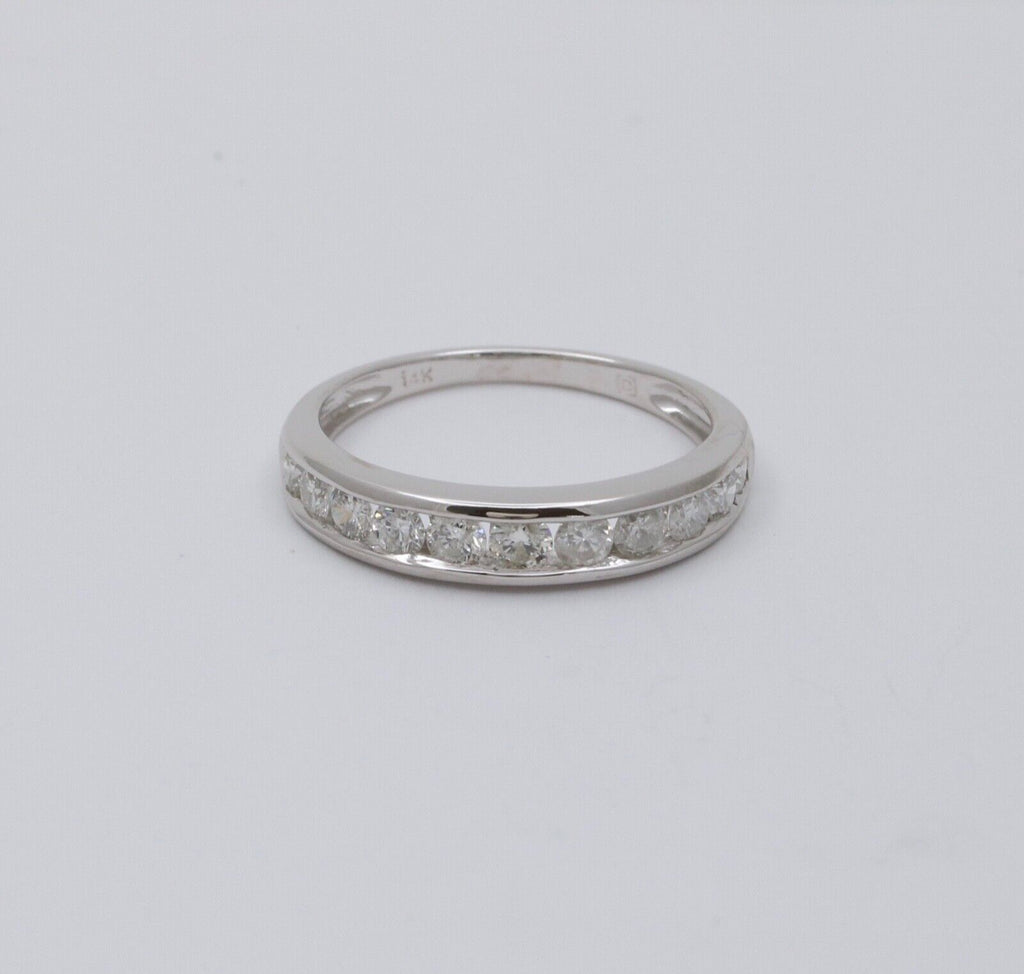 Classic 14K White Gold Diamond Half Eternity Band.