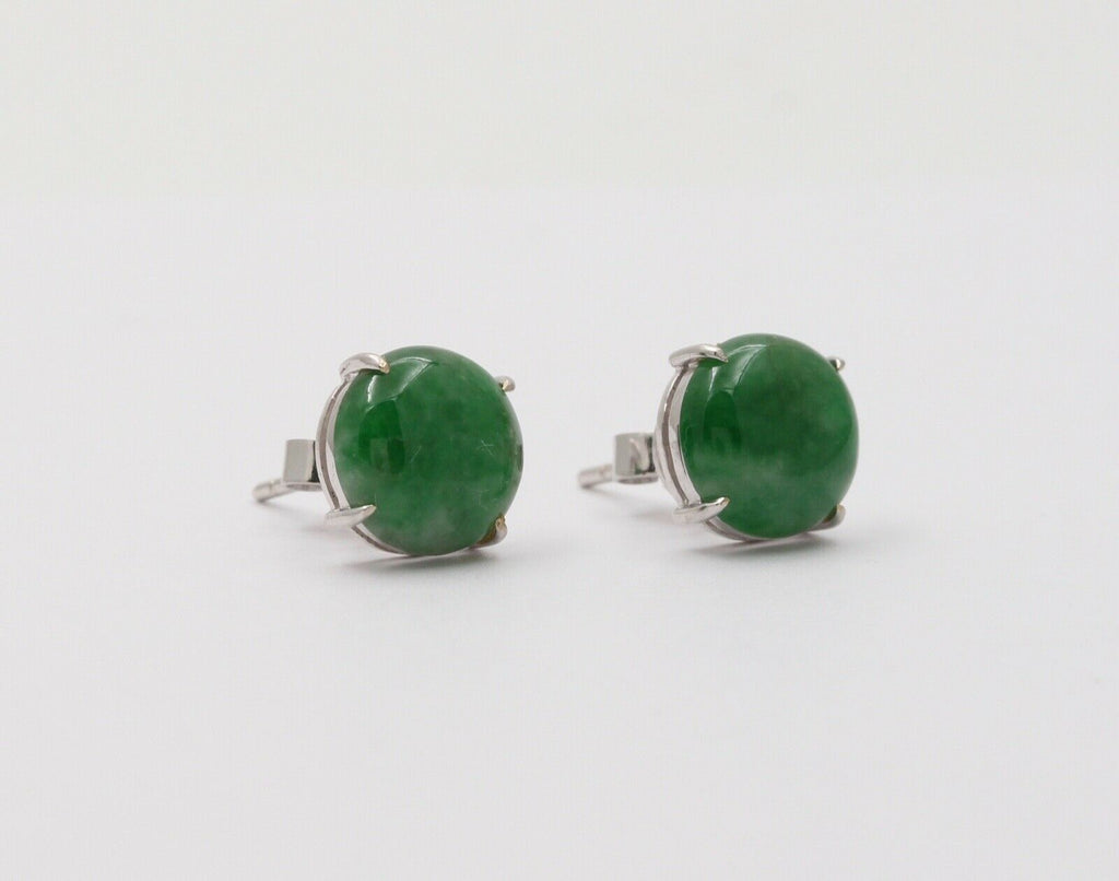 Vintage Jade 18K White Gold Stud Earrings