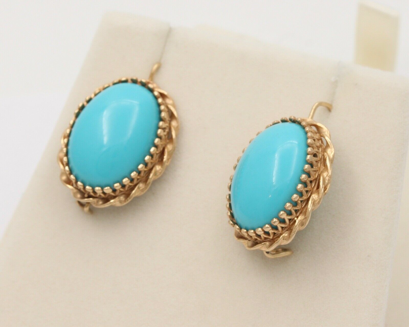 Vintage Turquoise 14K Yellow Gold Frame Dangling Earrings, Estate.