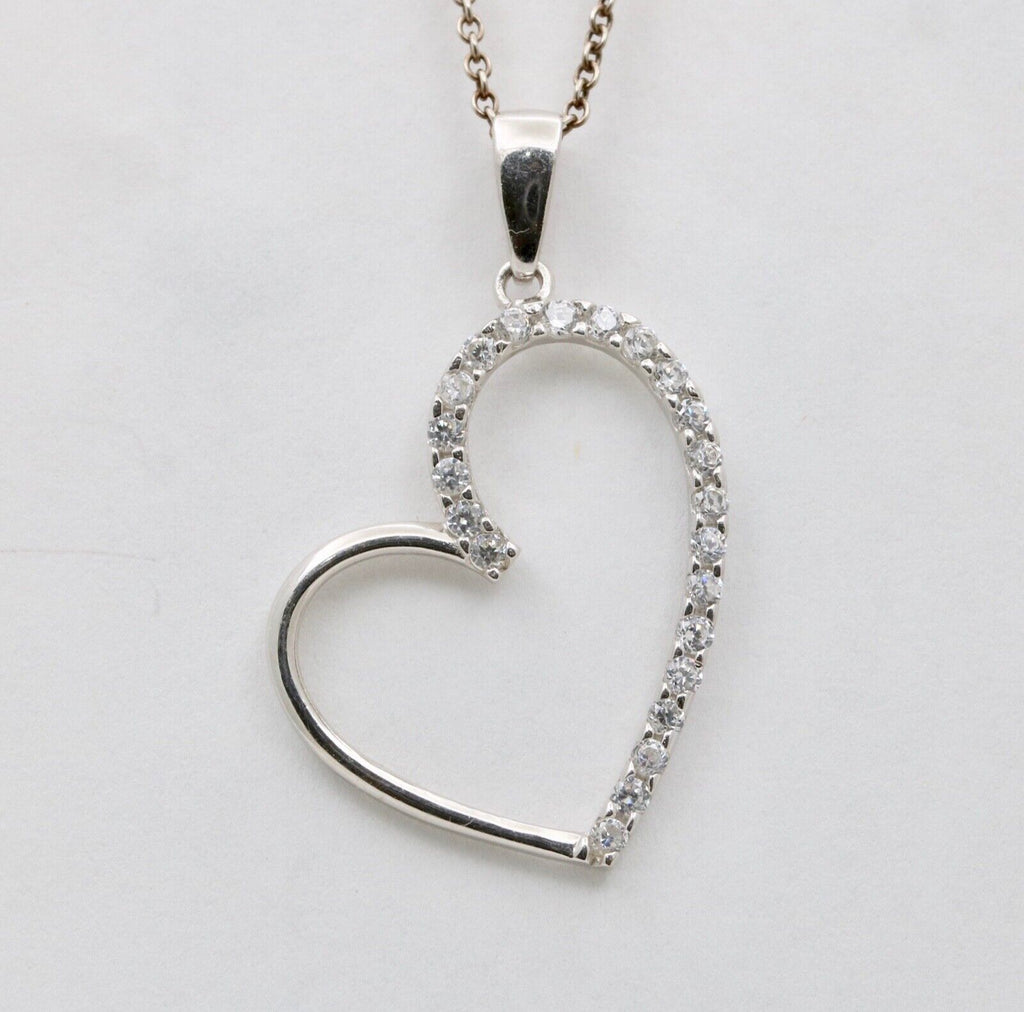 Vintage Heart Cubic Zirconia 10K White Gold Pendant