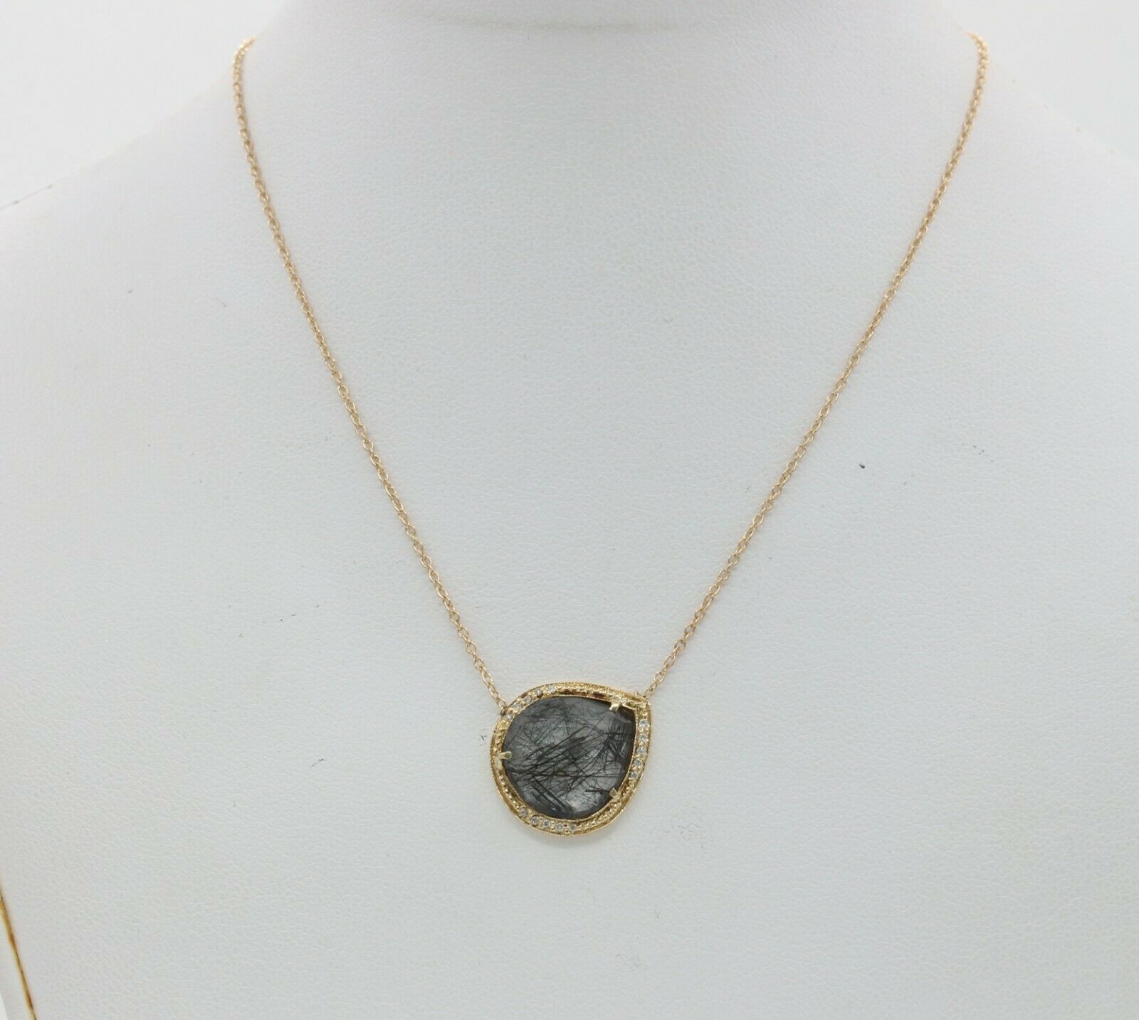Vintage 14K Yellow Gold Sagenitic Quartz Diamond Pendant