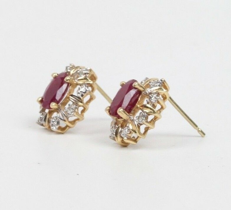 Vintage 14K Two Tone Gold Ruby & Diamonds Studs Earrings