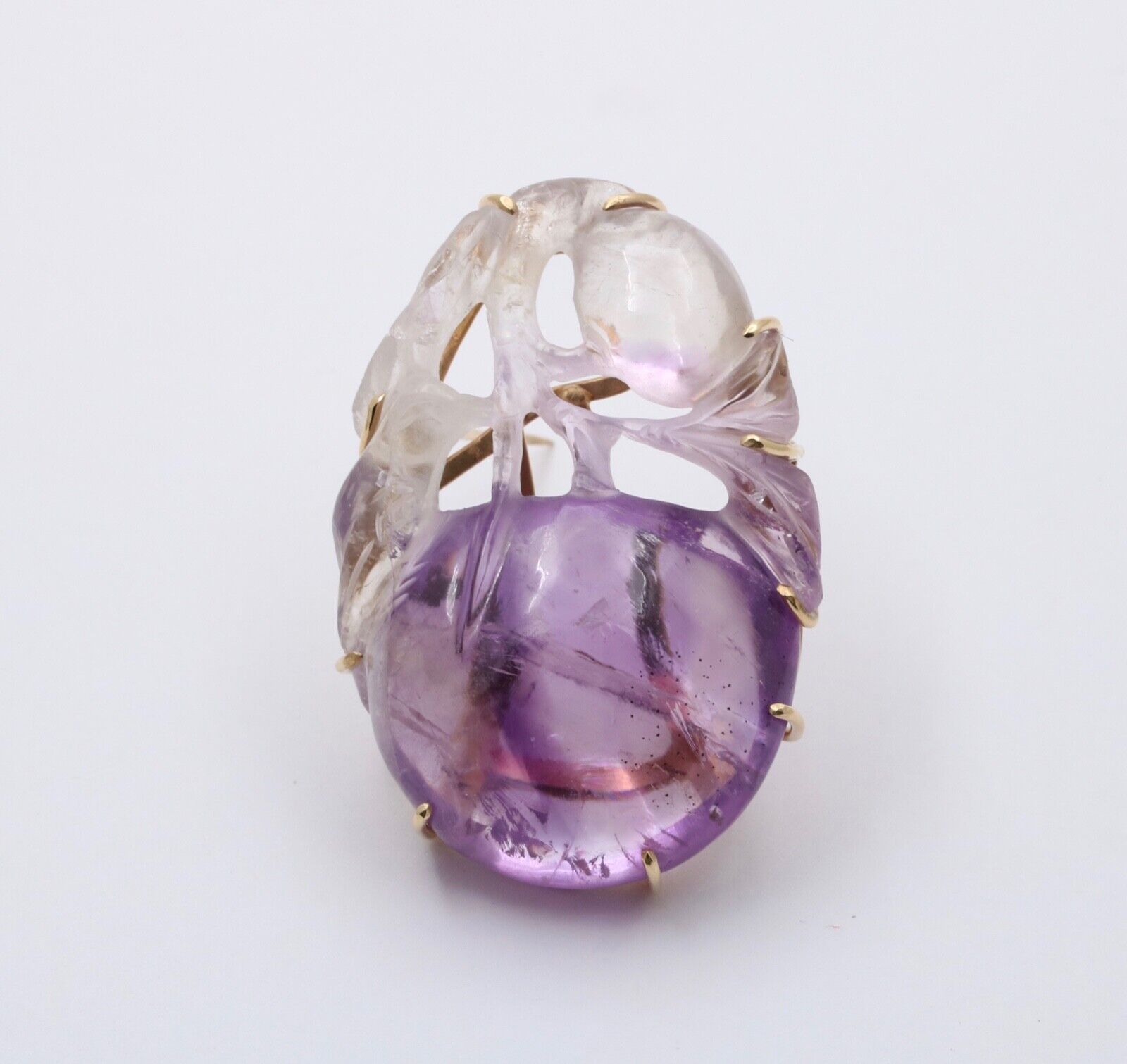 Victorian Blended Color Hand Carved Amethyst Brooch Pin