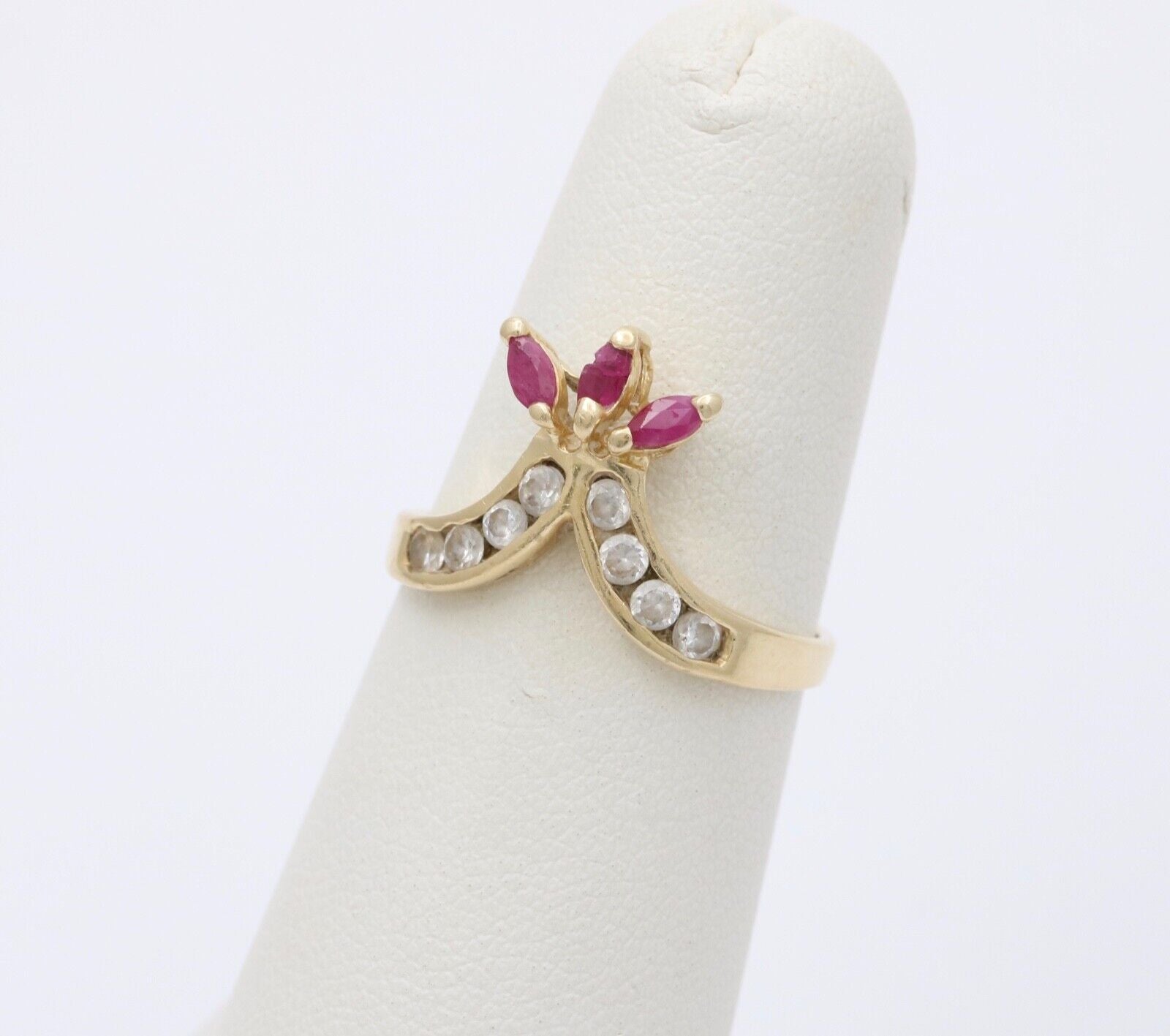 Vintage Rubies & Cubic Zirconia 14K Yellow Gold Ring