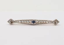 Load image into Gallery viewer, Art Deco Krementz Sapphire 14K White Yellow Gold Brooch Pin
