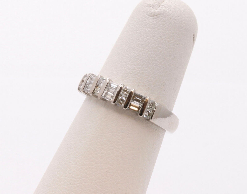 Vintage Ladies Diamonds Platinum White Gold Wedding Band Stackable Ring