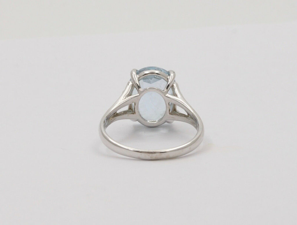 Vintage Oval Cut Aquamarine 14K White Gold Cocktail Ring