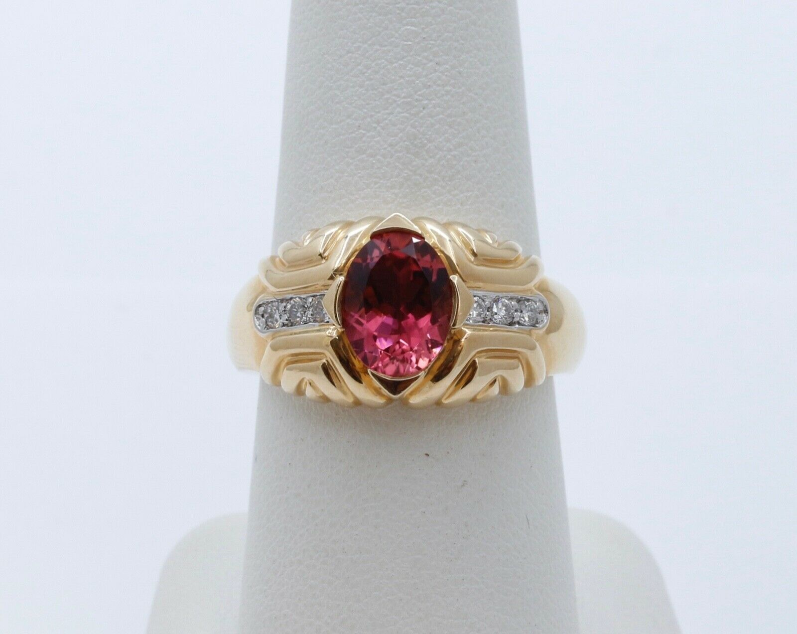 Vintage Large Tourmaline Diamonds 14K Yellow Gold Cocktail Ring