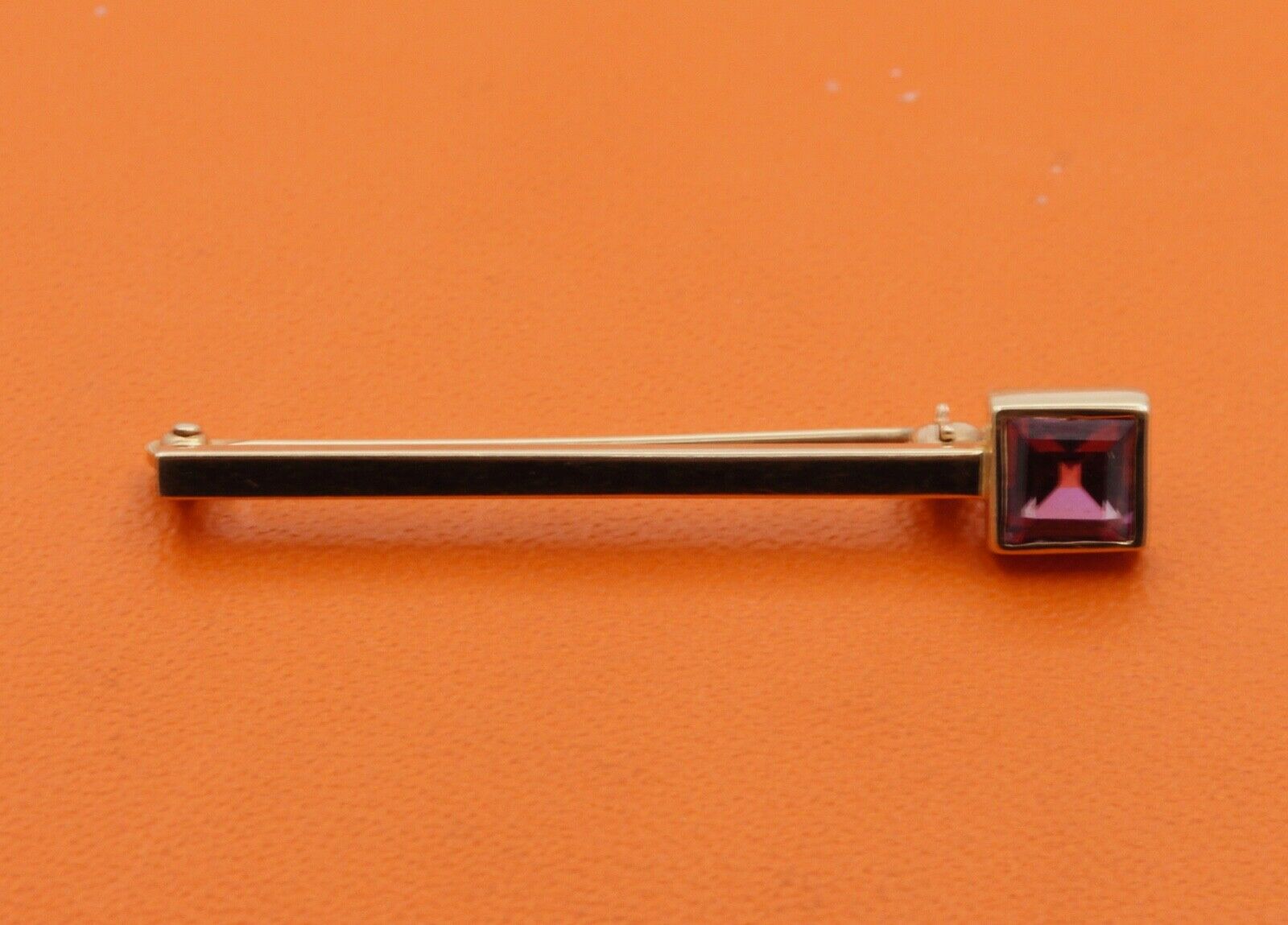 Art Deco Emerald Cut Tourmaline 14K Yellow Gold Brooch Pin