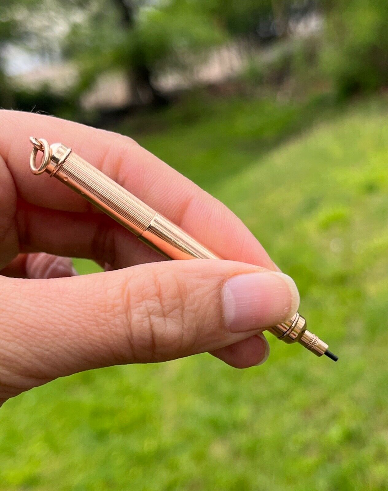 Vintage 18K Yellow Gold Mechanical Telescopic Pencil Pendant