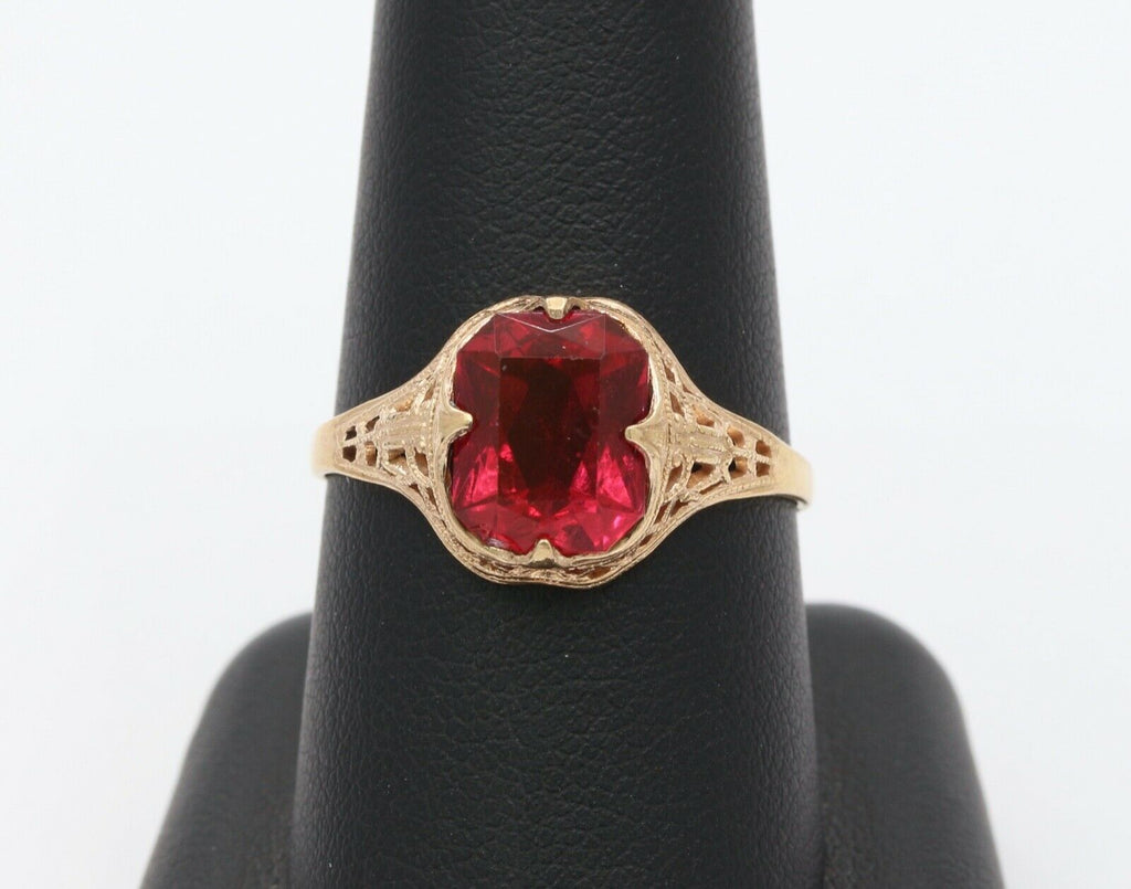 Edwardian Ladies 14K Yellow Gold Synthetic Ruby Ring
