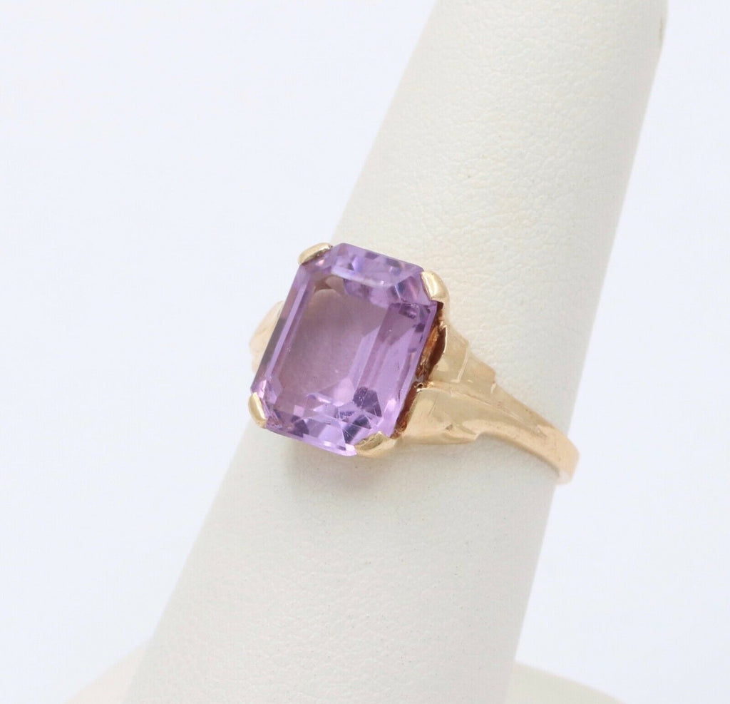 Vintage 14K Yellow Gold Amethyst Solitaire Ring , February Birthstone