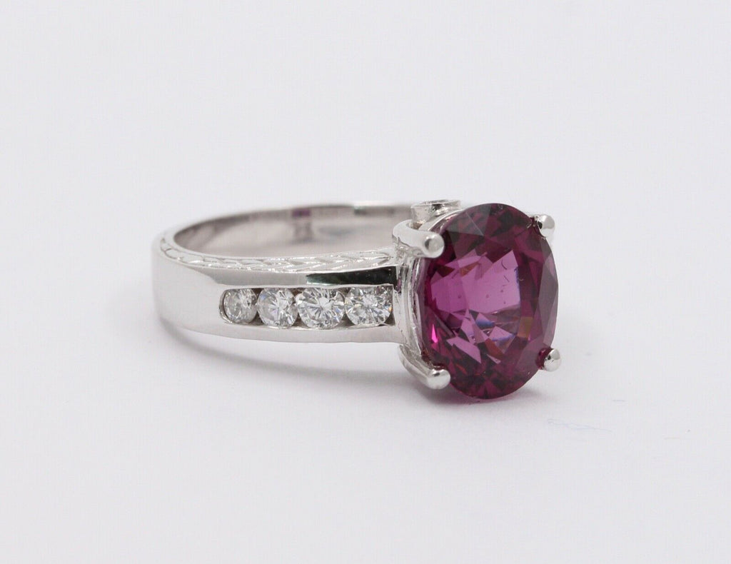 Large Cocktail Rhodolite Garnet Diamonds 14K White Gold Ring