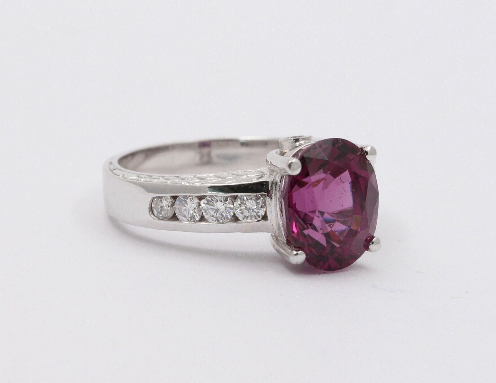 Large Cocktail Rhodolite Garnet Diamonds 14K White Gold Ring