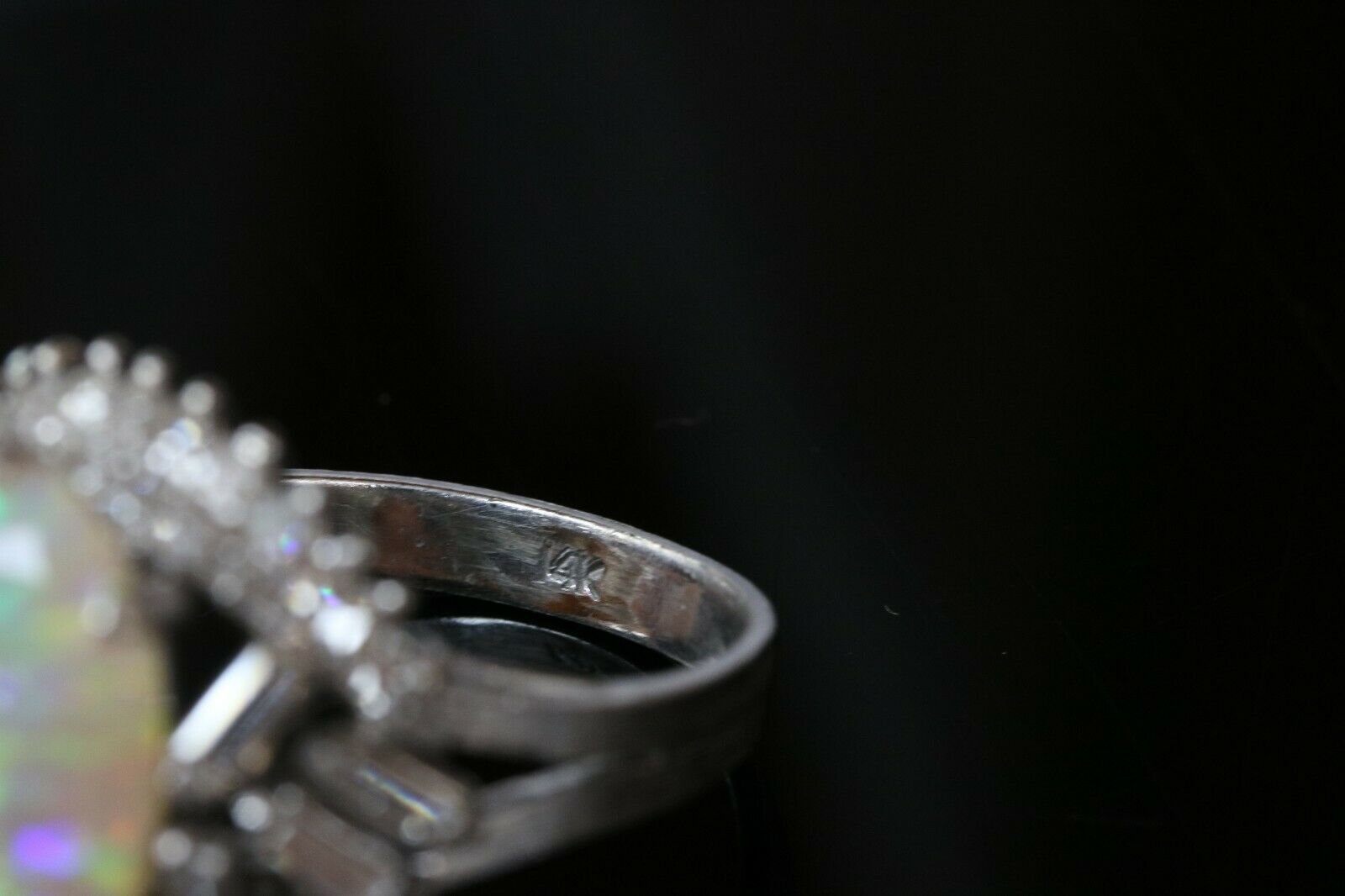 Vintage 1960's Australian Opal and Diamond 14K White Gold Statement Ring