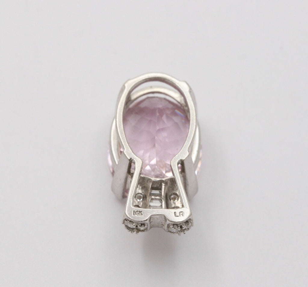 Vintage Pink Cushion Cut 23 carats Kunzite And Diamonds 14K White Gold Pendant