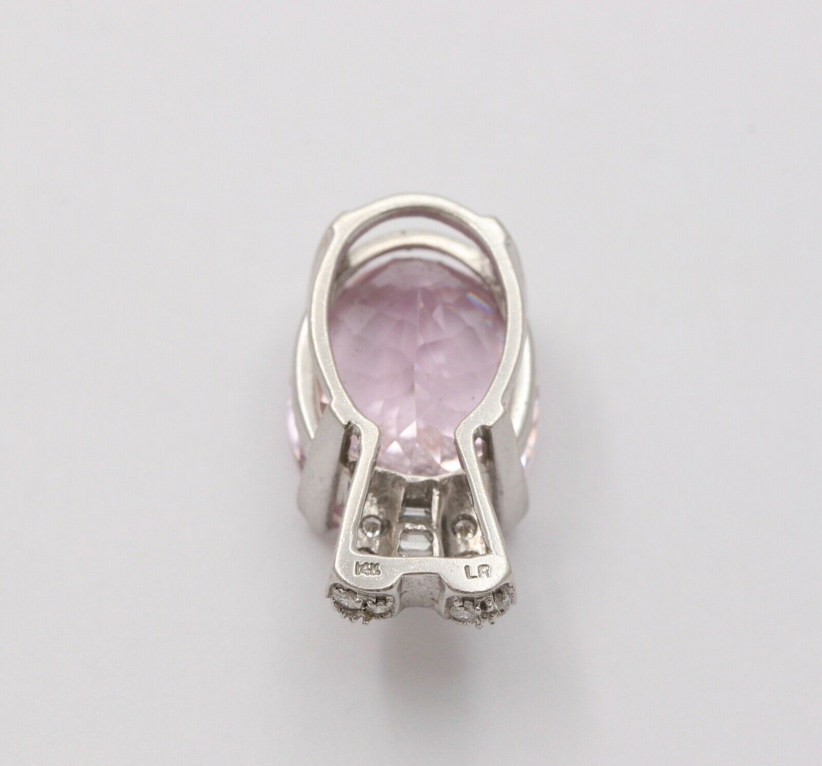 Vintage Pink Cushion Cut 23 carats Kunzite And Diamonds 14K White Gold Pendant