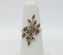 Load image into Gallery viewer, Vintage Floral 14K Yellow Gold Ruby Emerald Ring
