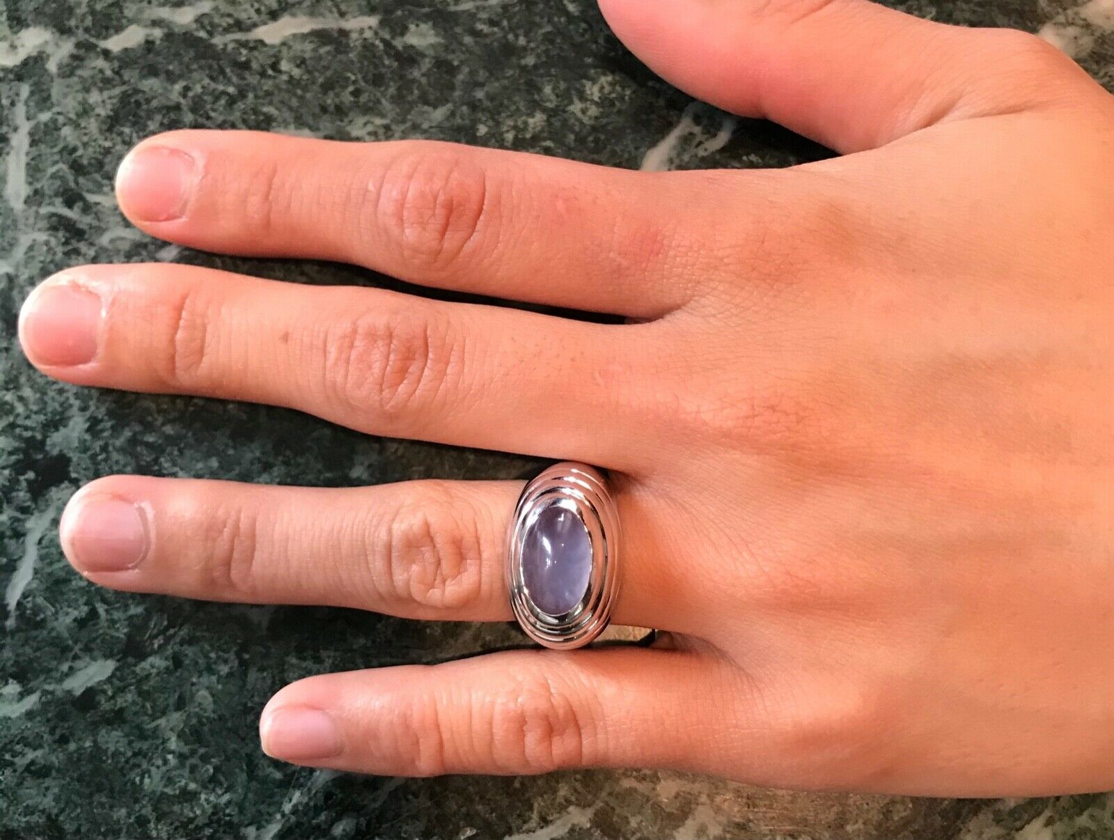 Boucheron Blue Chalcedony 18K White Gold Vintage Ring