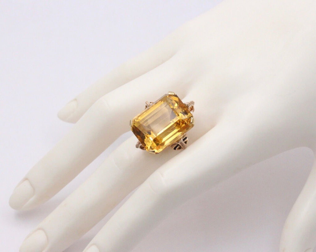 Vintage 14k Gold Large Citrine Retro Ring, Statement Ring