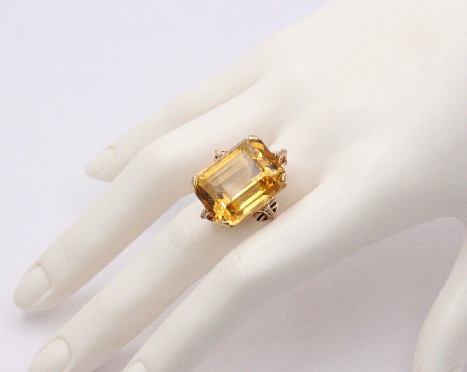 Vintage 14k Gold Large Citrine Retro Ring, Statement Ring