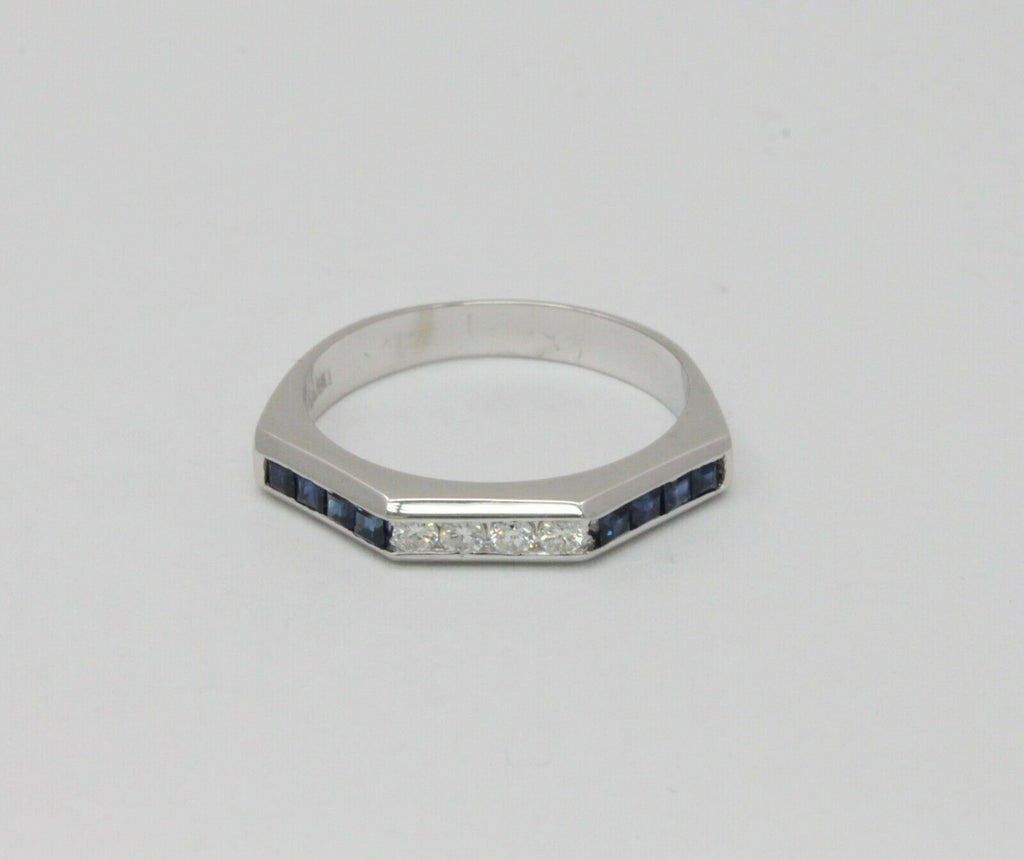 Vintage 18K White Gold Sapphire Diamond Band
