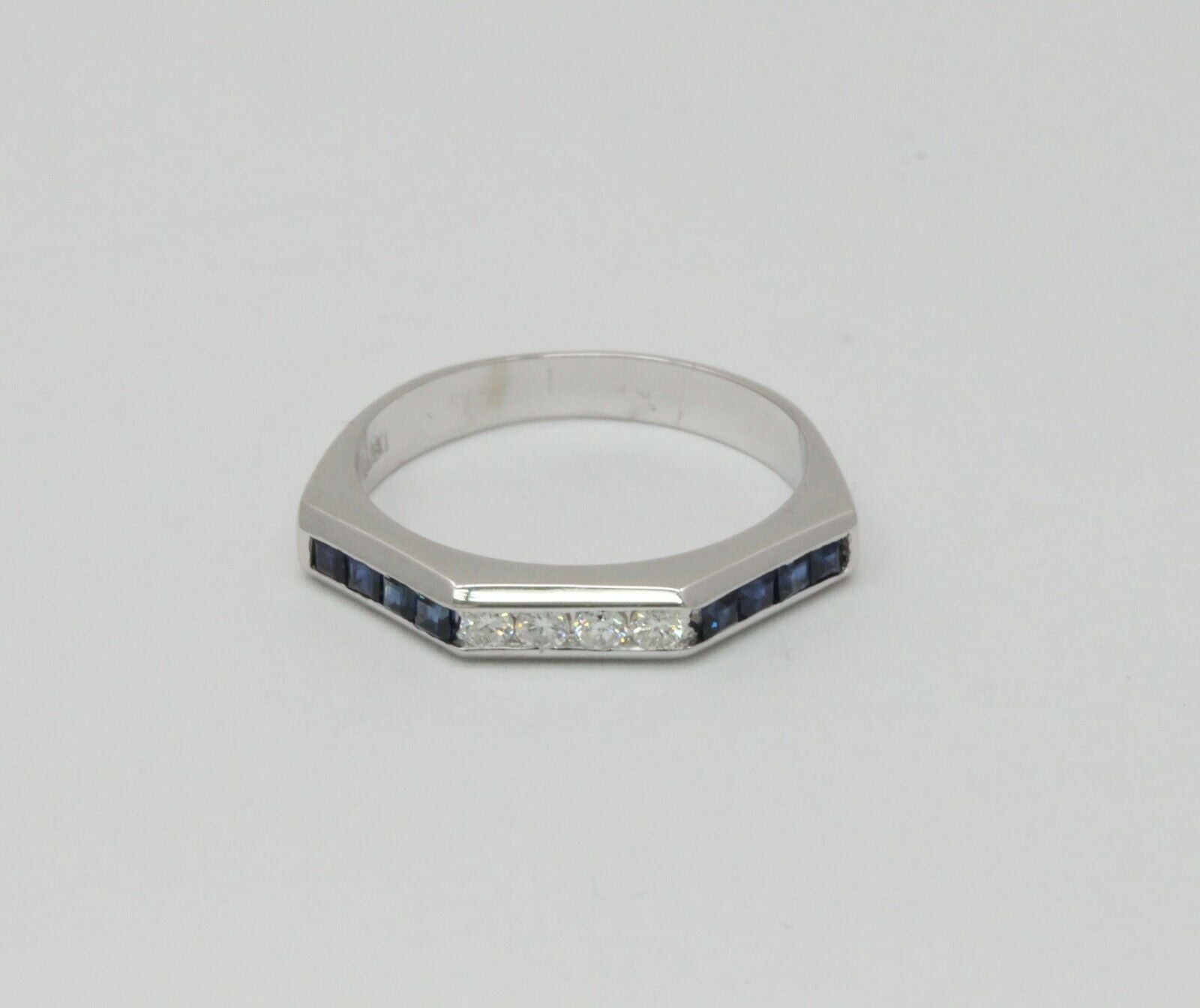 Vintage 18K White Gold Sapphire Diamond Band