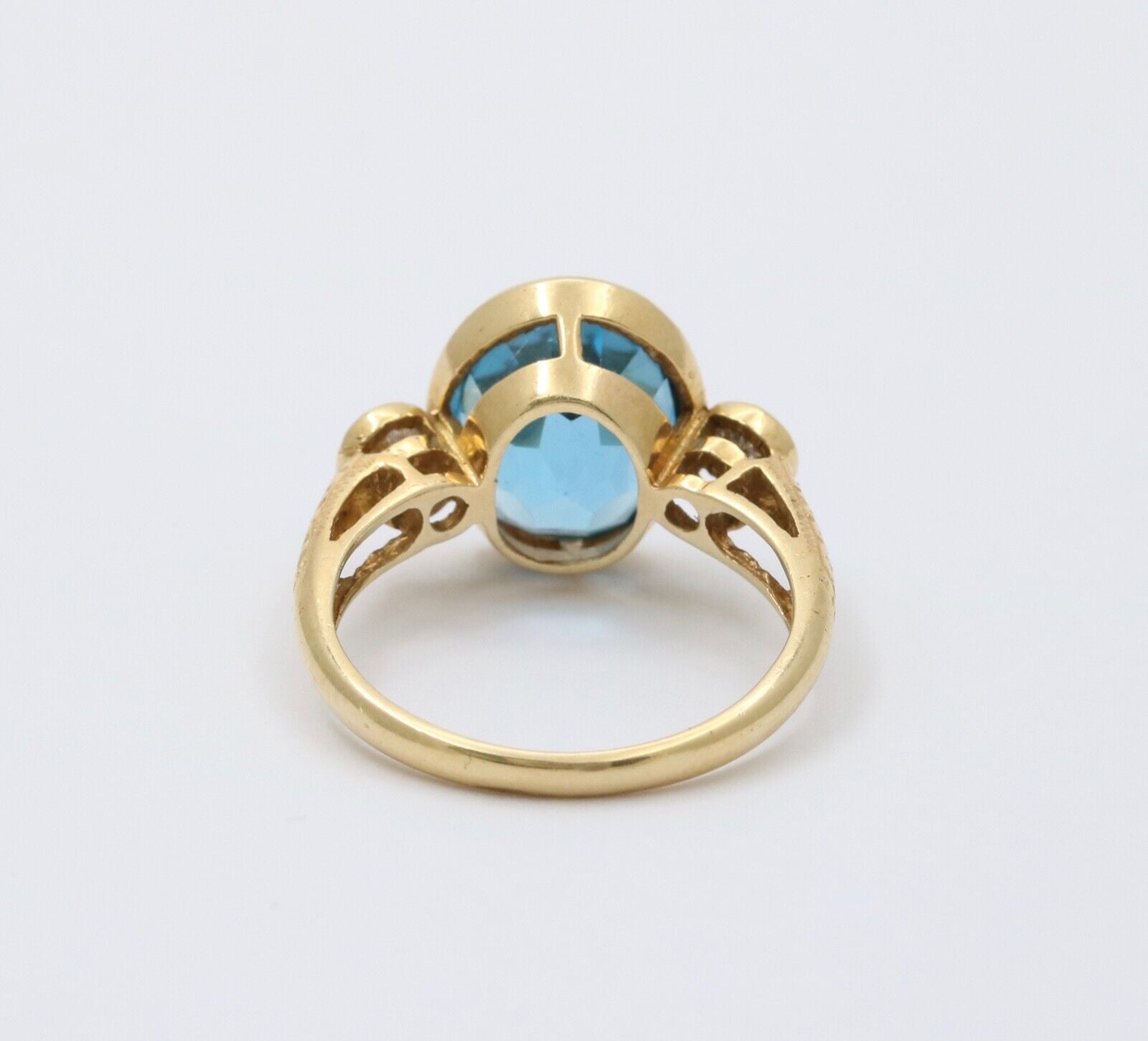 Vintage 14K Yellow Gold London Blue Topaz and Diamond Statement Ring