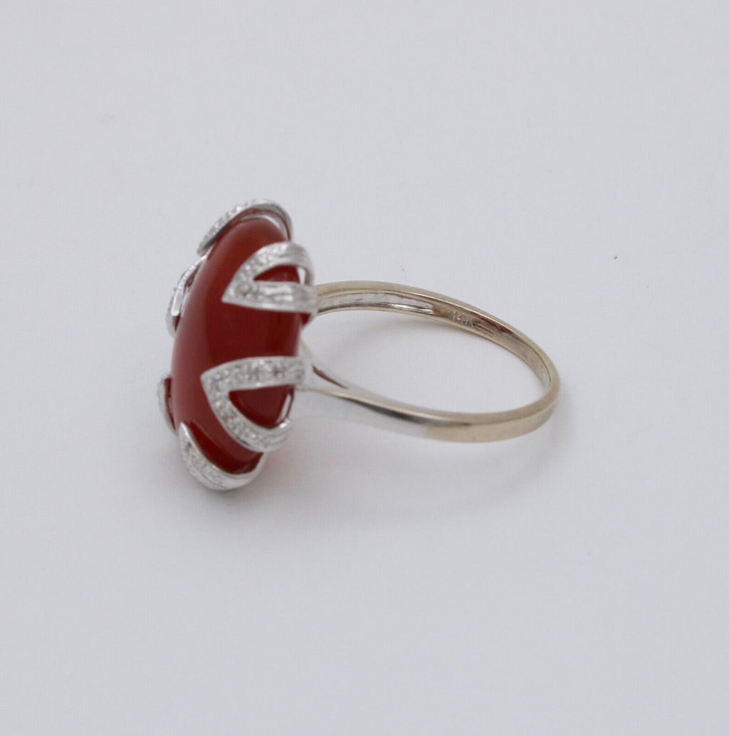 Vintage 14K White Gold Carnelian, Diamond Ring