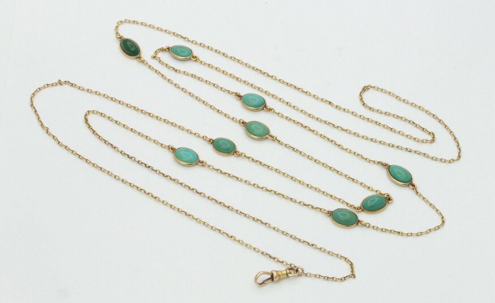Vintage 14K Yellow Gold  51 Inch Doubling Natural Turquoise Chain