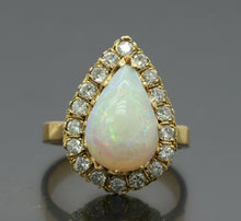 Load image into Gallery viewer, Vintage 18K Yellow Gold Halo Setting Opal Diamond Cocktail Ring
