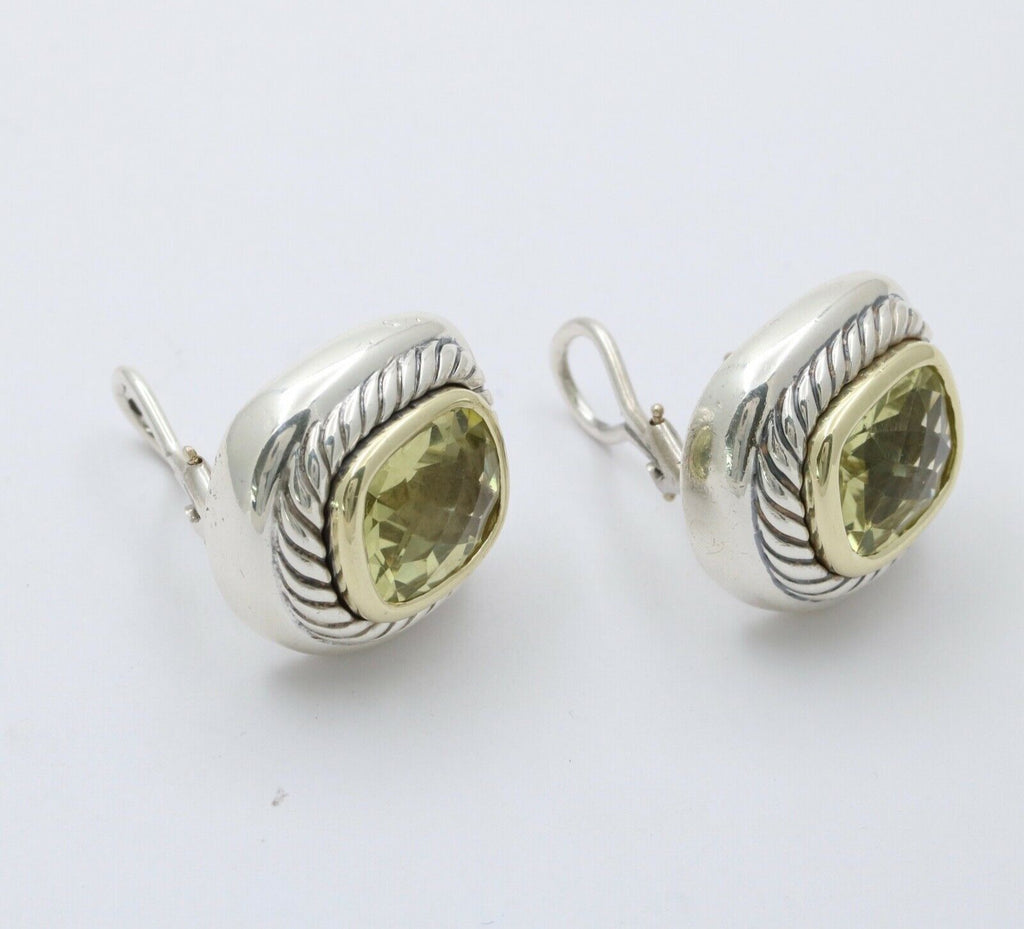 Vintage David Yurman Albion Citrine Sterling Silver 14K Yellow Gold Earrings