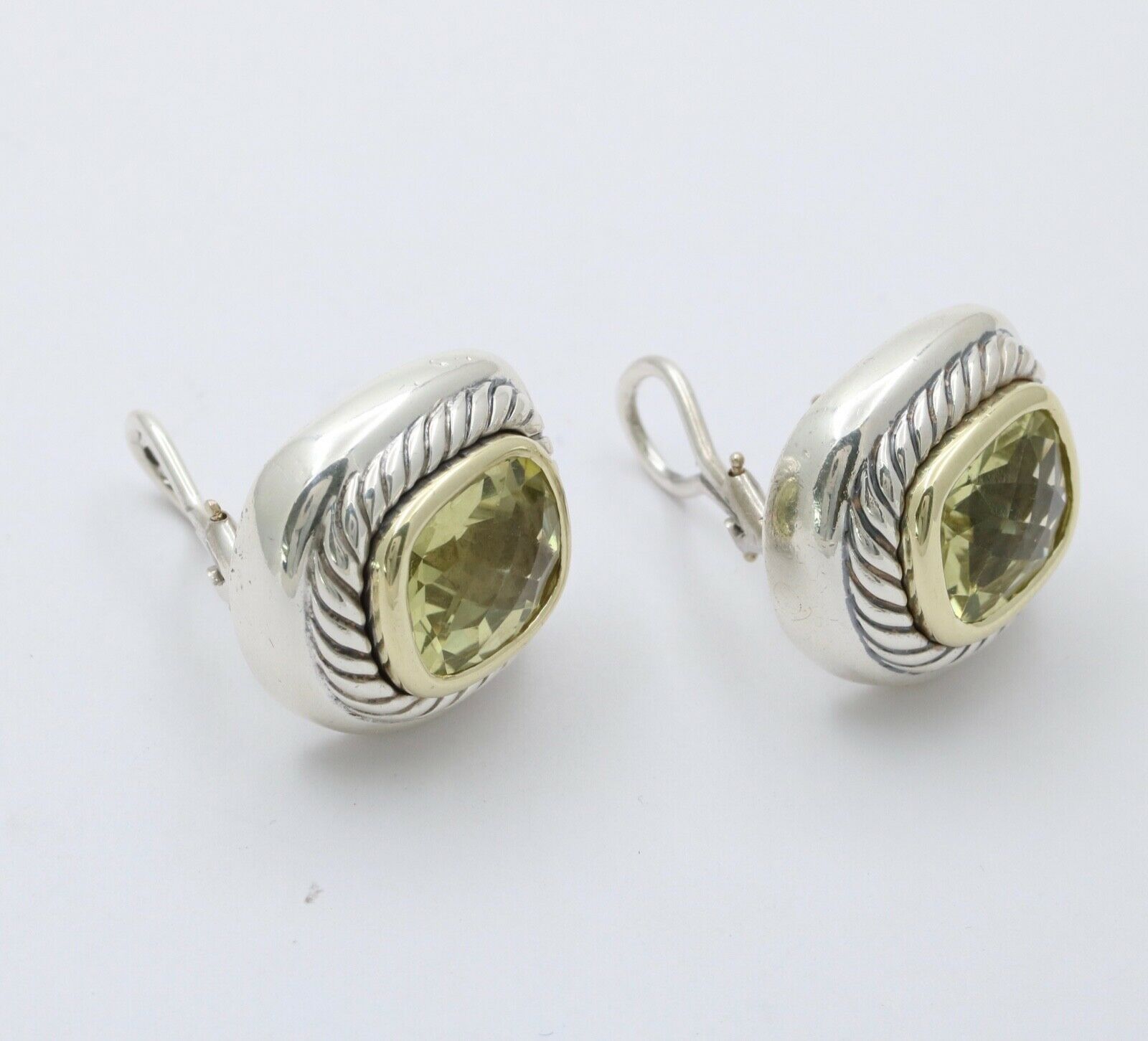 Vintage David Yurman Albion Citrine Sterling Silver 14K Yellow Gold Earrings