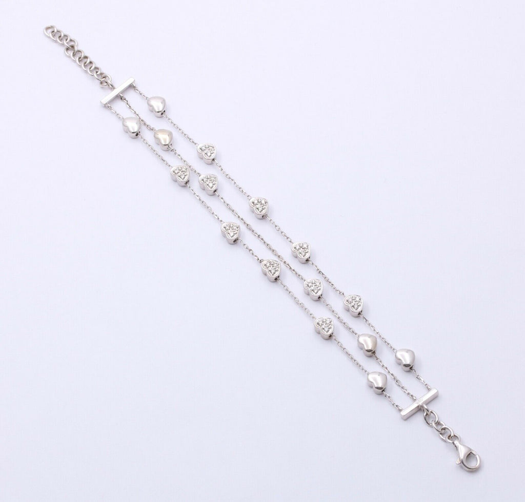Vintage Hearts Diamonds 18K White Gold 3 Row Bracelet