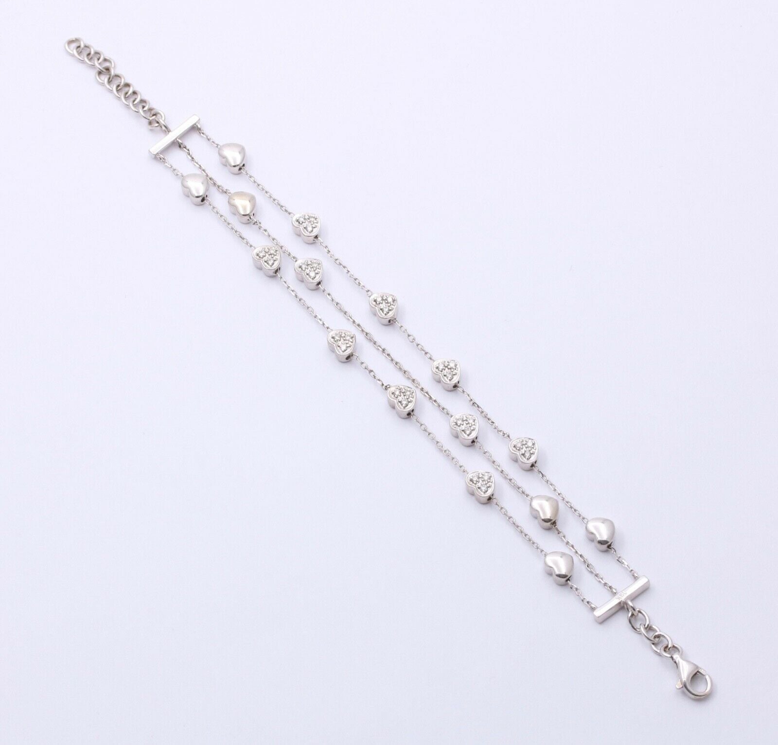 Vintage Hearts Diamonds 18K White Gold 3 Row Bracelet