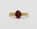 Vintage 14K Yellow Gold Rubellite Engraved Solitaire Ring