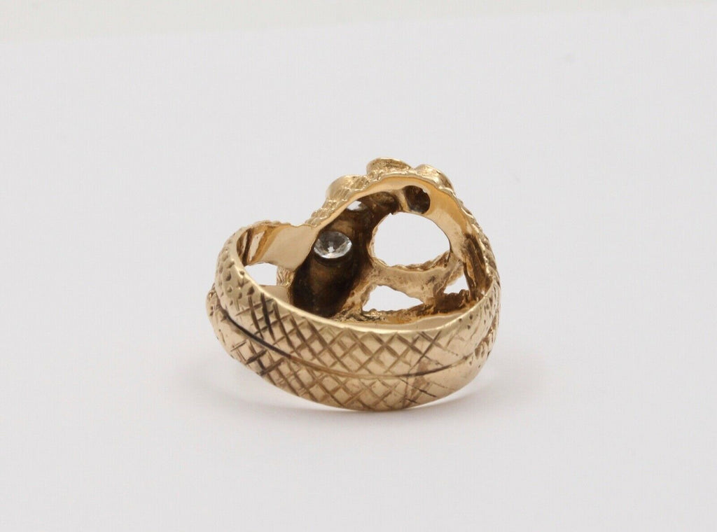 Vintage Snake Diamond Rubies 14K Yellow Gold Ring