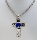 Navajo Lapis Lazuli Bear Sterling Silver Cross Pendant