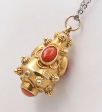 Load image into Gallery viewer, Victorian Etruscan Revival 18K Yellow Gold Coral Pendant Charm
