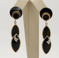 Vintage Funky Onyx 14K Yellow Gold Diamond Dangling Earrings, Drop Earrings.