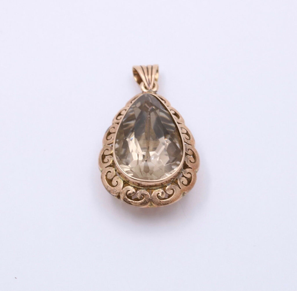 Vintage 14K Rose Gold Pear Shape Smoky Topaz  Pendant , Necklace