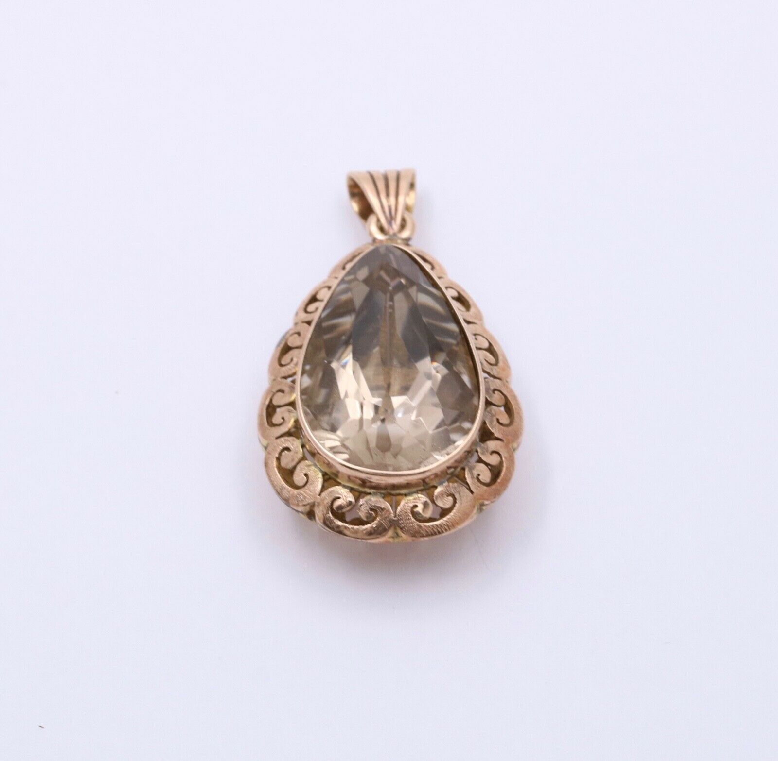 Vintage 14K Rose Gold Pear Shape Smoky Topaz  Pendant , Necklace