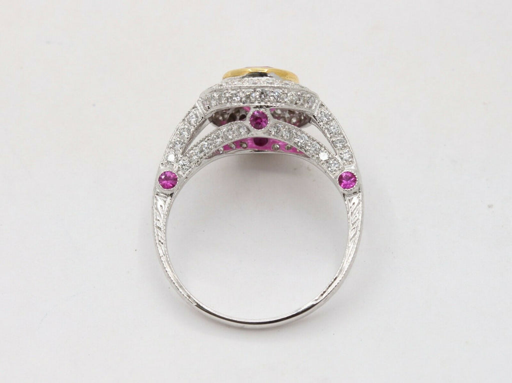 Vintage 18K White Gold Halo Setting Natural Ruby Diamond Alternative Engagement