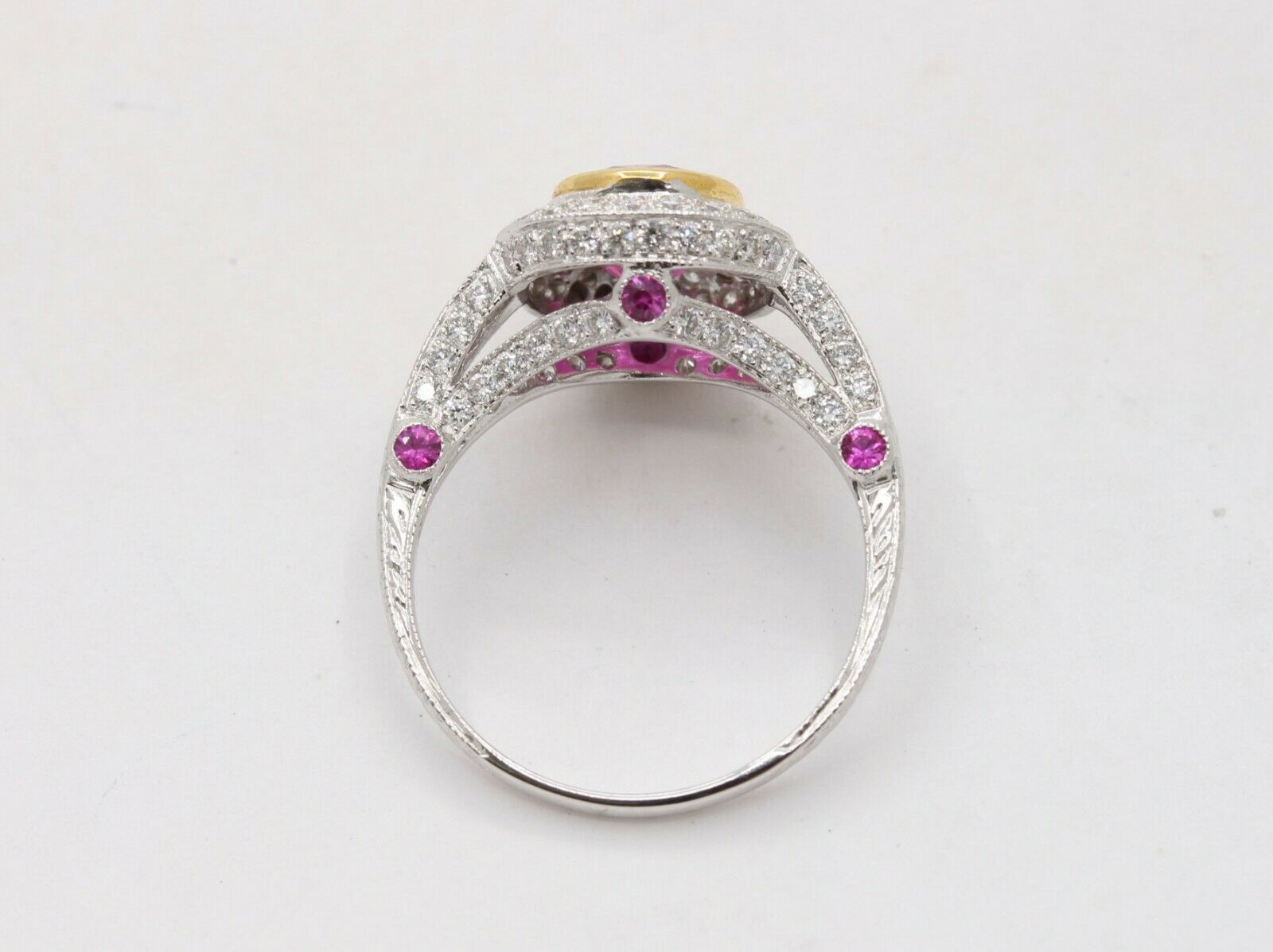 Vintage 18K White Gold Halo Setting Natural Ruby Diamond Alternative Engagement