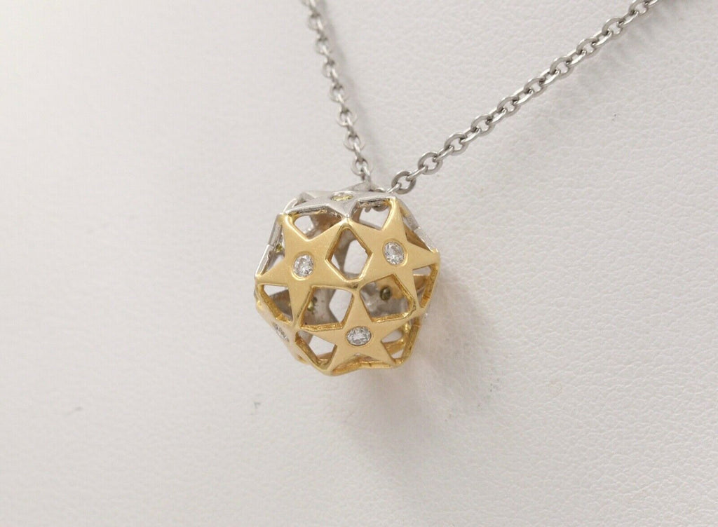 Vintage Star Ball Diamonds 18K Yellow White Gold Pendant