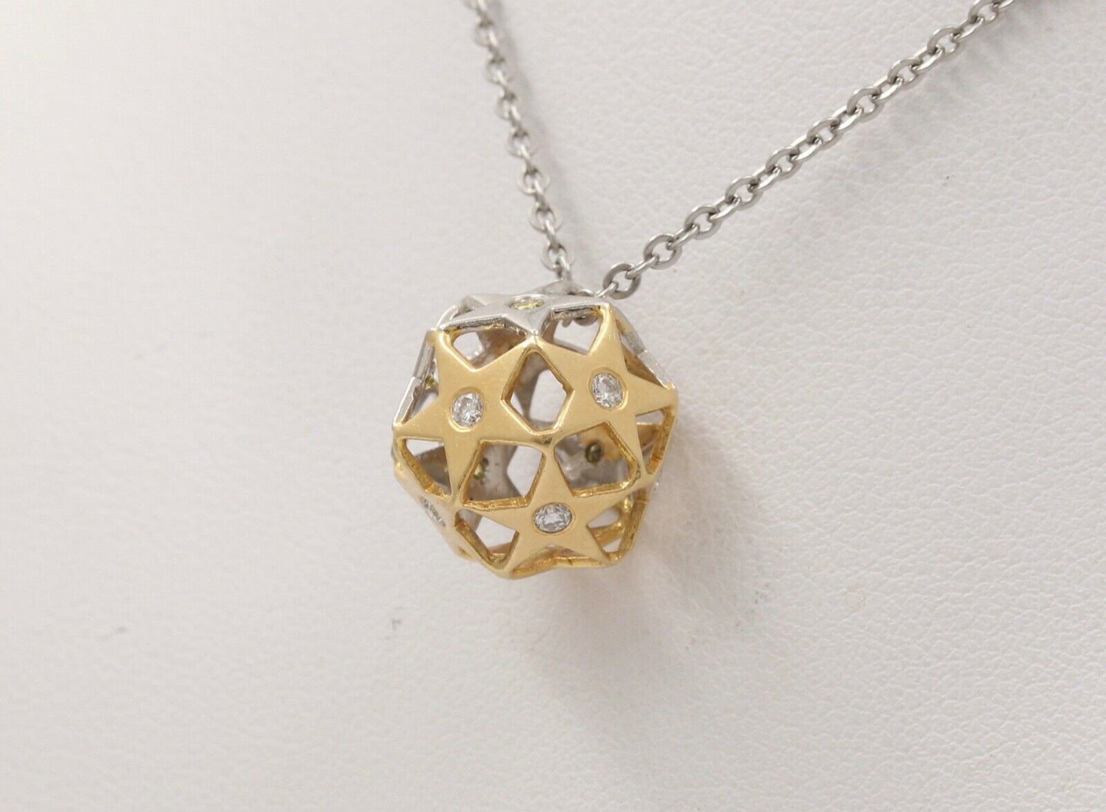 Vintage Star Ball Diamonds 18K Yellow White Gold Pendant