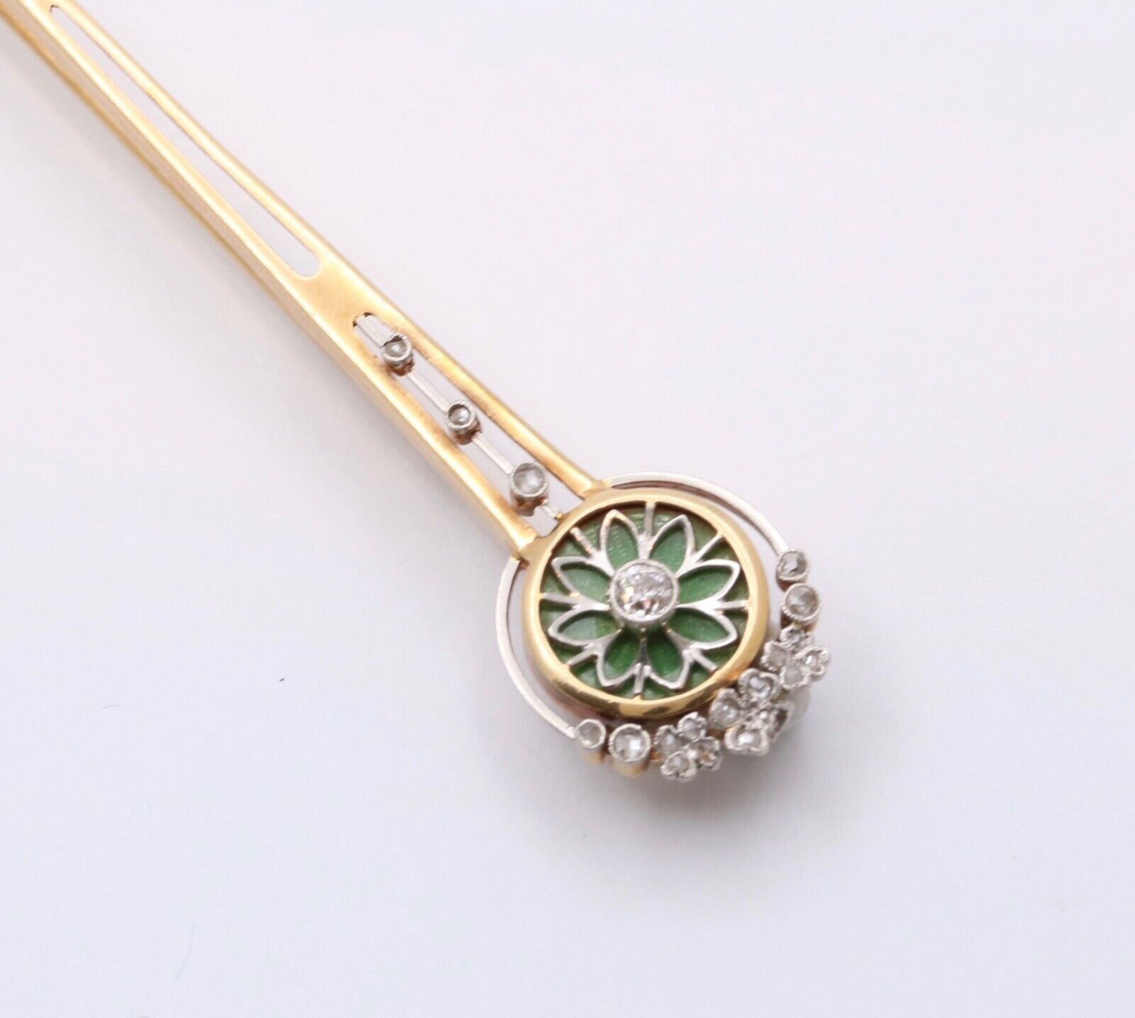 Incredible Victorian Old Euro Rose Cut Cloth 14K YG WG Brooch Pin