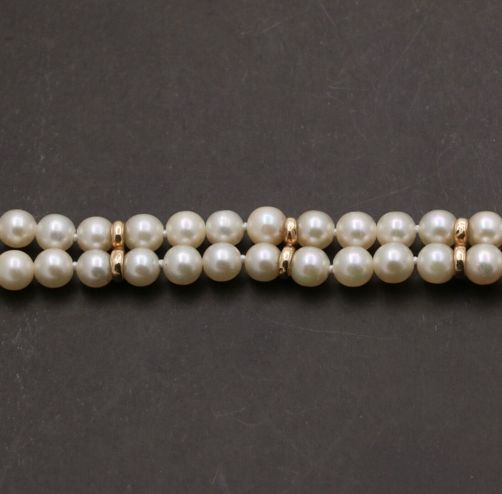 Vintage 14K Yellow Gold Beaded Two Layer Pearl Bridal Bracelets