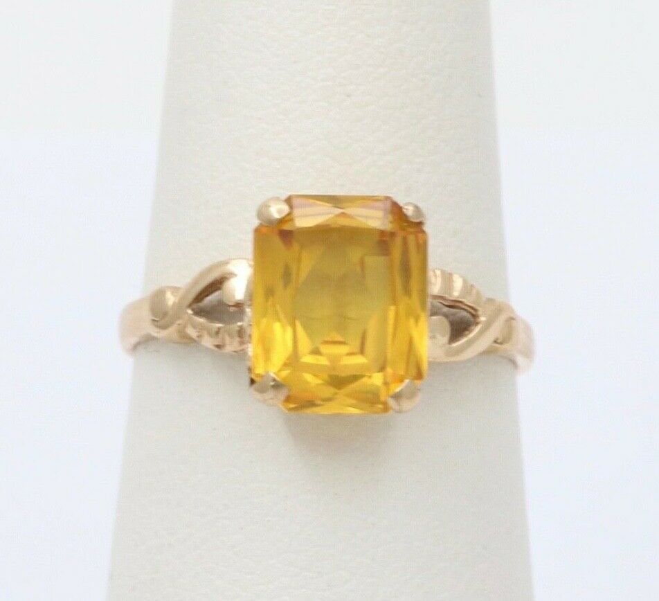 Vintage 14K Yellow Gold Synthetic Citrine Split Shank Ring Band