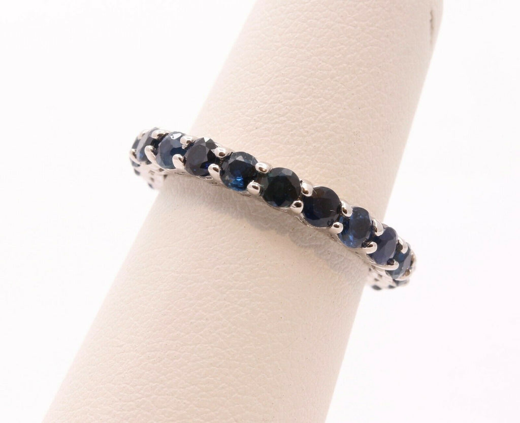 Vintage 18K White Gold Natural Sapphire Eternity Band